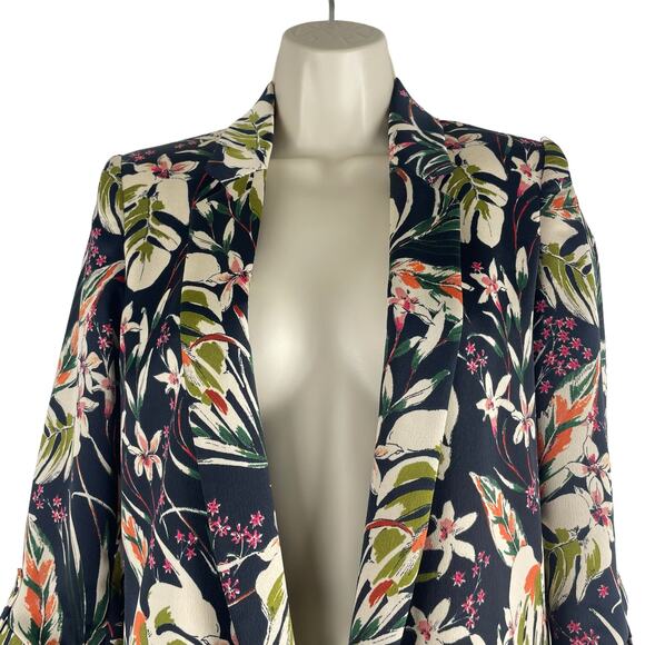 Zara Satin Floral Printed Open Front Long Blazer Jacket Women Green Size XS - Picture 4 of 10